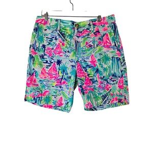 Lilly Pulitzer Mens Beaumont Shorts Size 34 Sailboat Tropical Print Multicolor